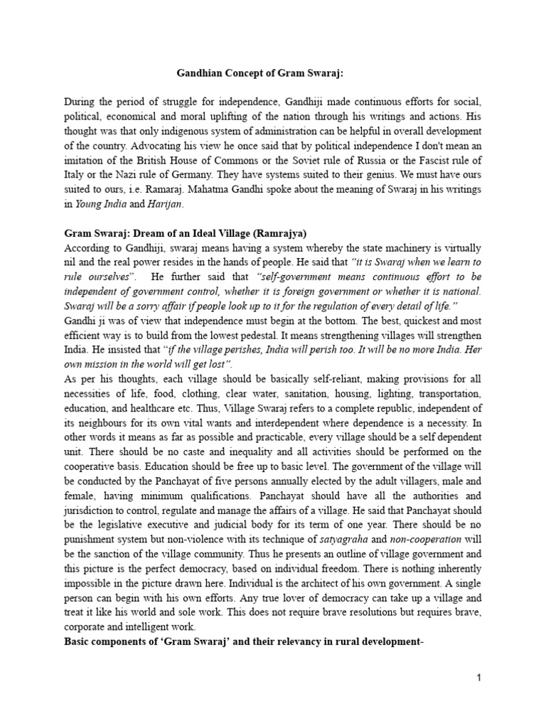 Gandhian Concept of Gram Swaraj | PDF | Mahatma Gandhi