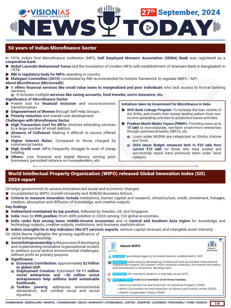 VisionIAS Daily Current Affairs 27 September 2024 | PDF | Microfinance ...