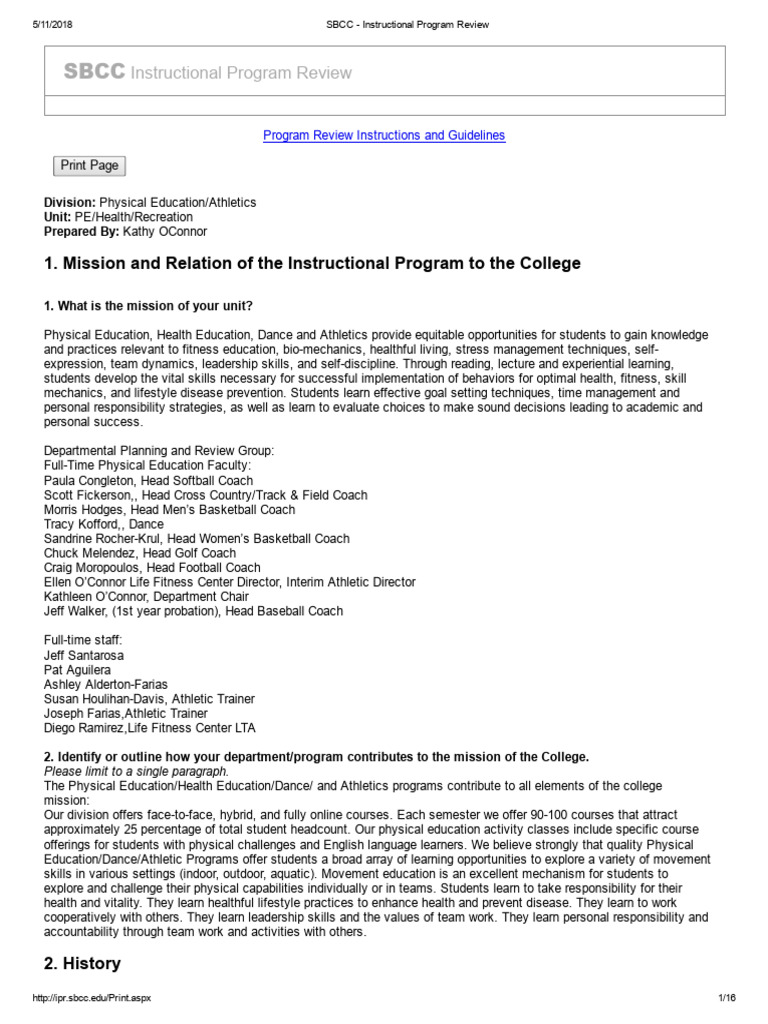 SBCC PE Health Recreation PDF Mentorship Physical Fitness