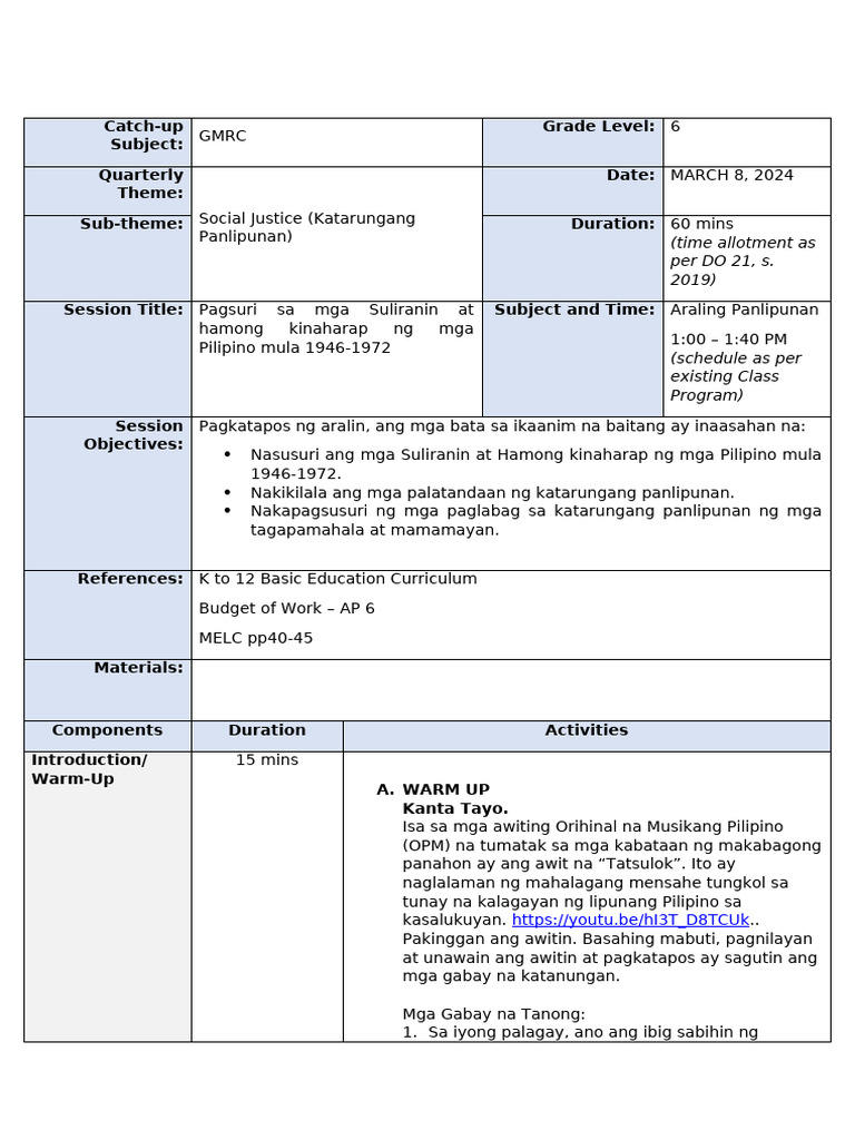 Grade6 AP GMRC Catch Up Friday | PDF
