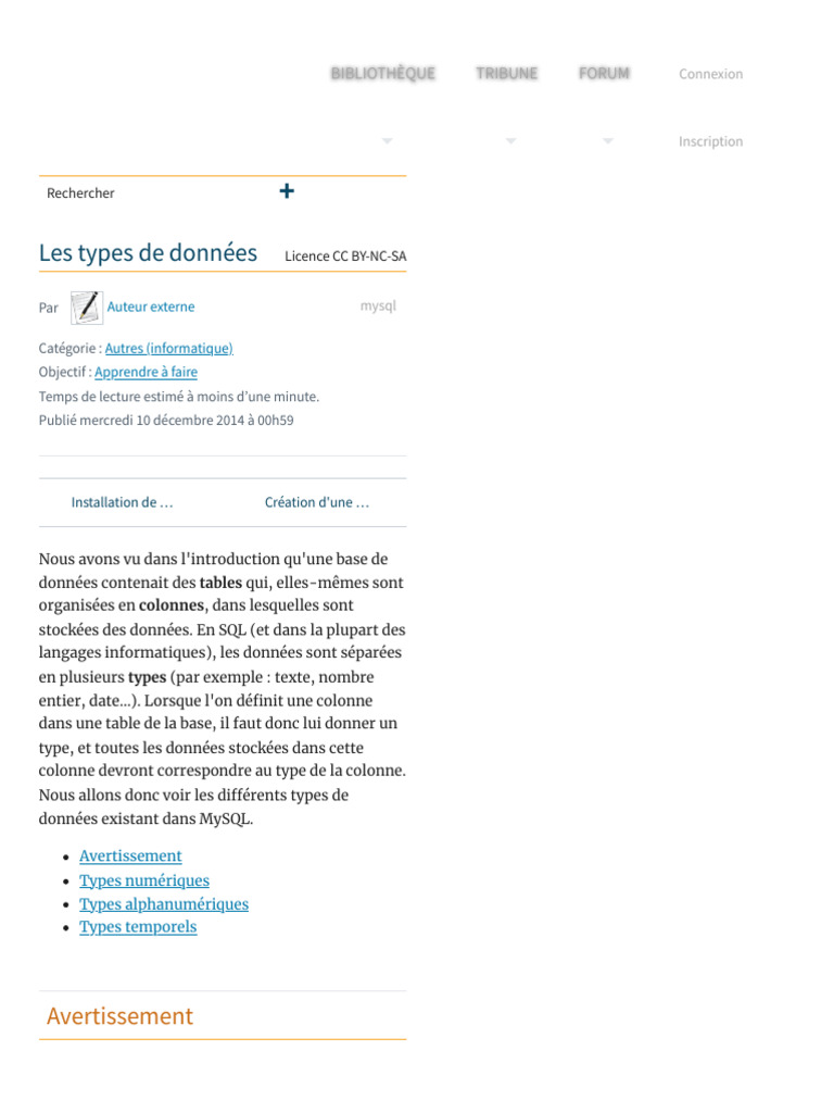Les Types de Données - Administrez Vos Bases de Données Avec MySQL ...