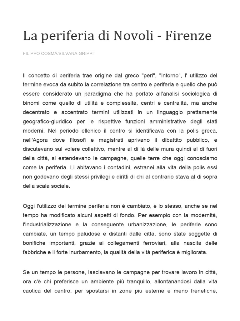 Testo - La Periferia Di Novoli - Firenze - Cosma e Grippi | PDF