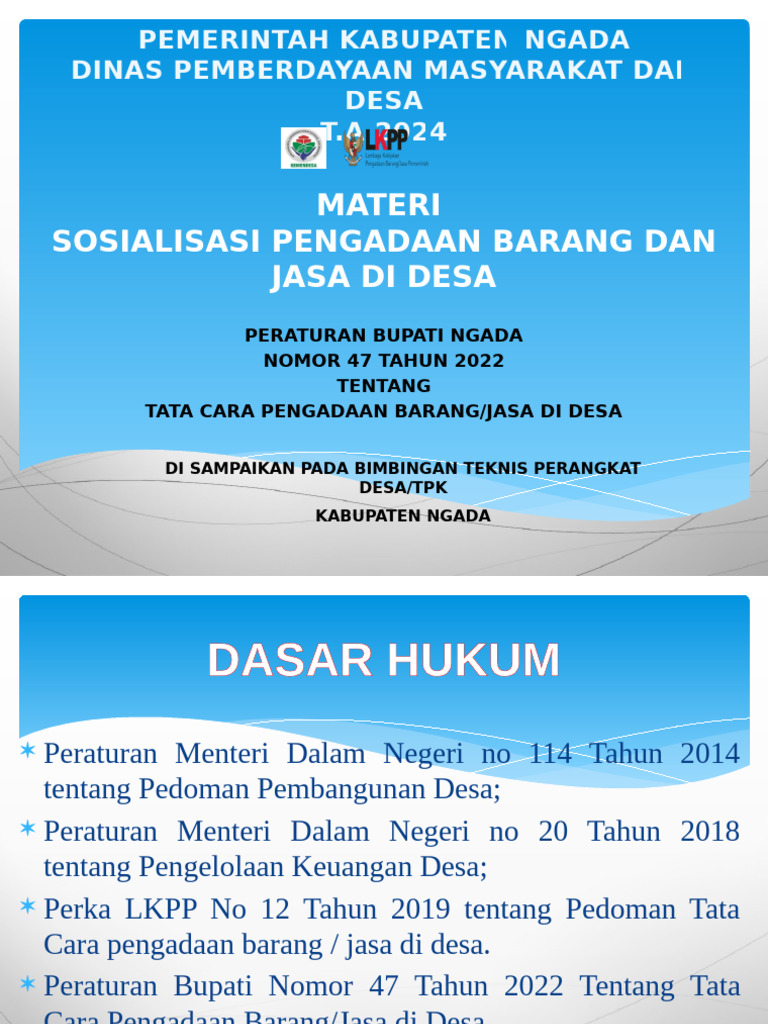 Materi Sosialisasi Pengadaan Barang Dan Jasa 2020 | PDF