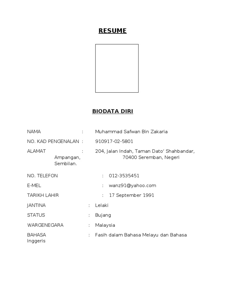 Resume: Biodata Diri | PDF