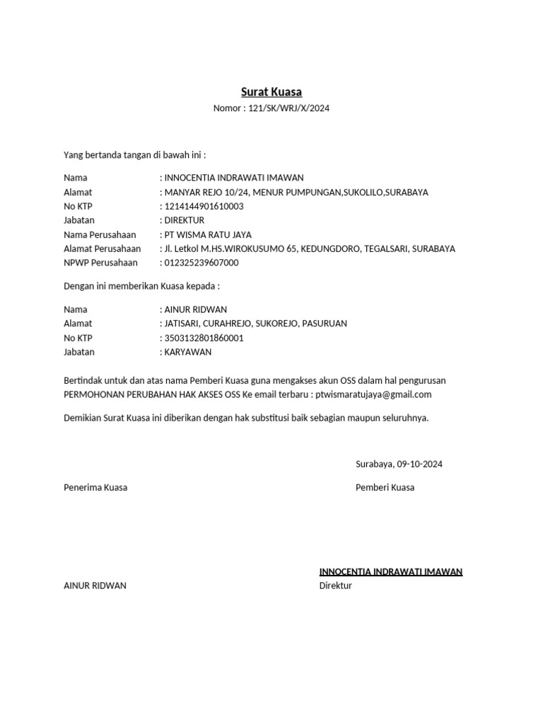 SURAT KUASA OSS | PDF