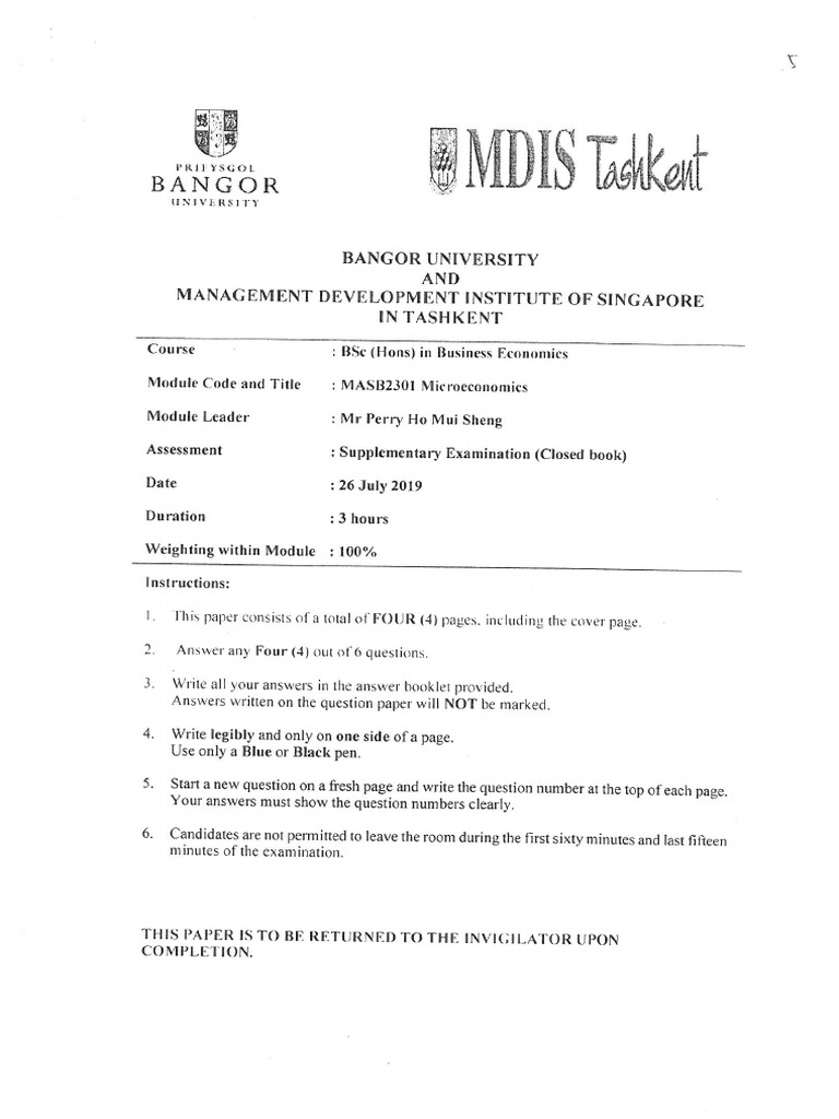 (MASB-2301) Microeconomics | PDF