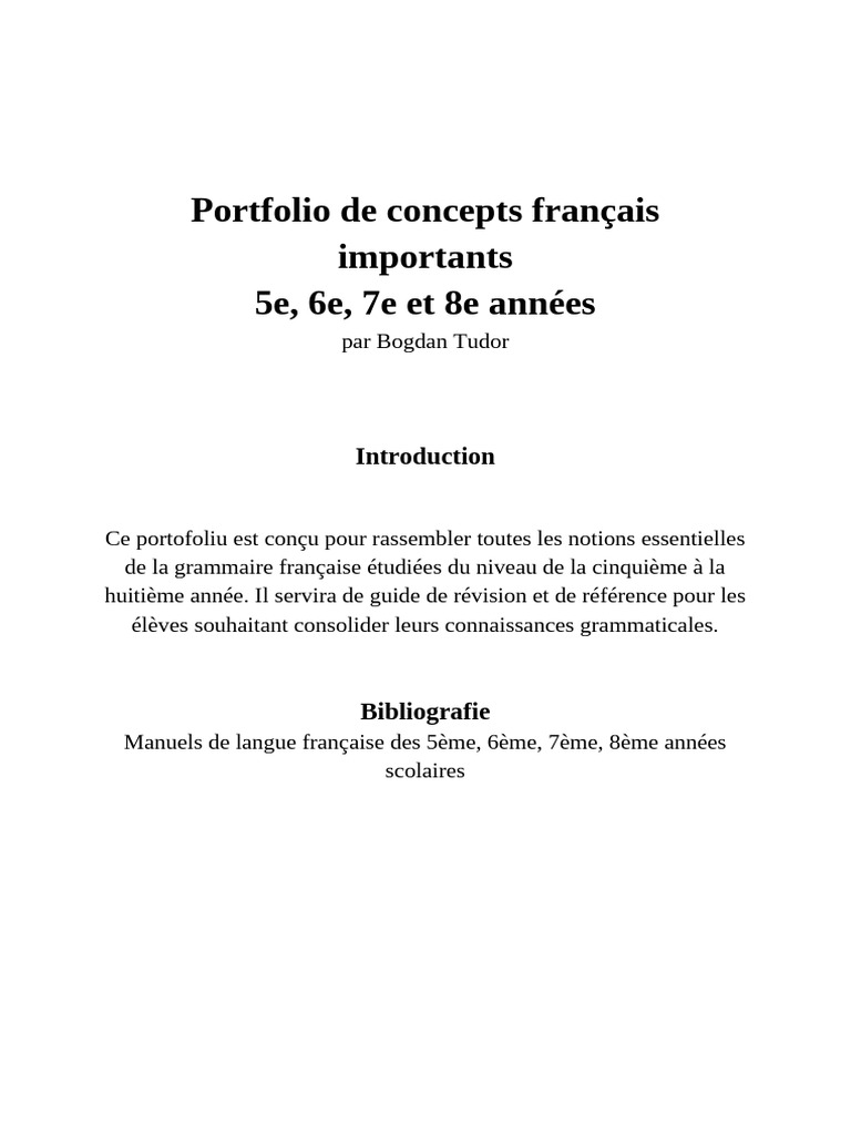 Portfolio de Concepts Français Importants | PDF