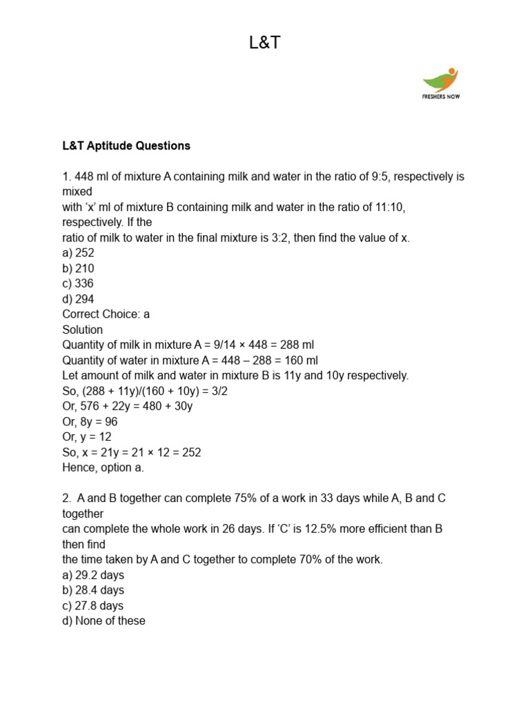 Lt Model Placement Paper Pdf
