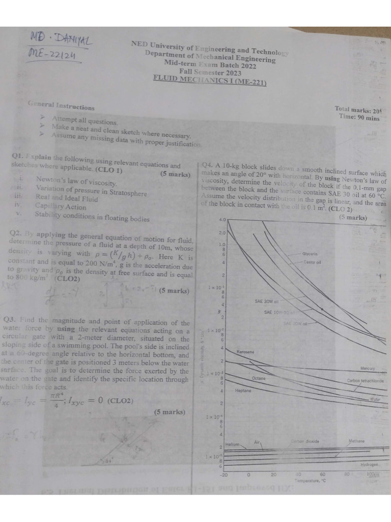 3rd Semester Mids (2023) Batch 2022 Mechanical | PDF
