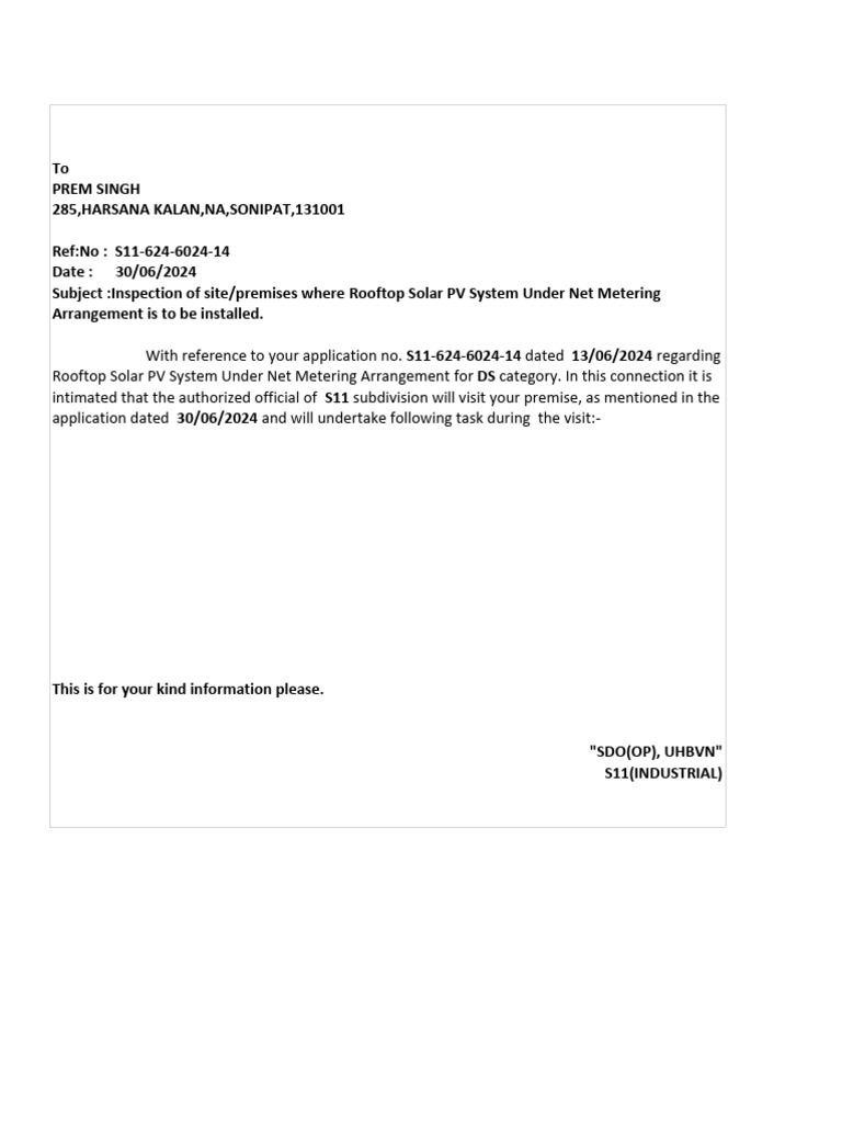 Rooftop Solar PV System Inspection Notice | PDF | Business | Computers