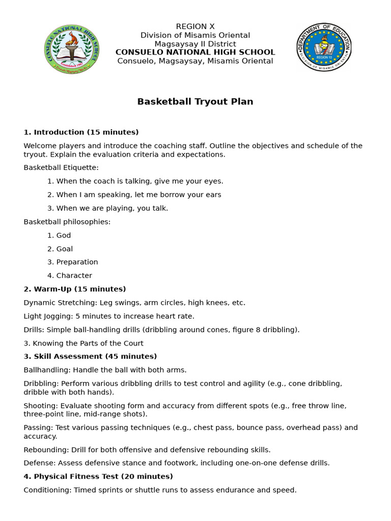 Basketball Tryout Plan Pdf