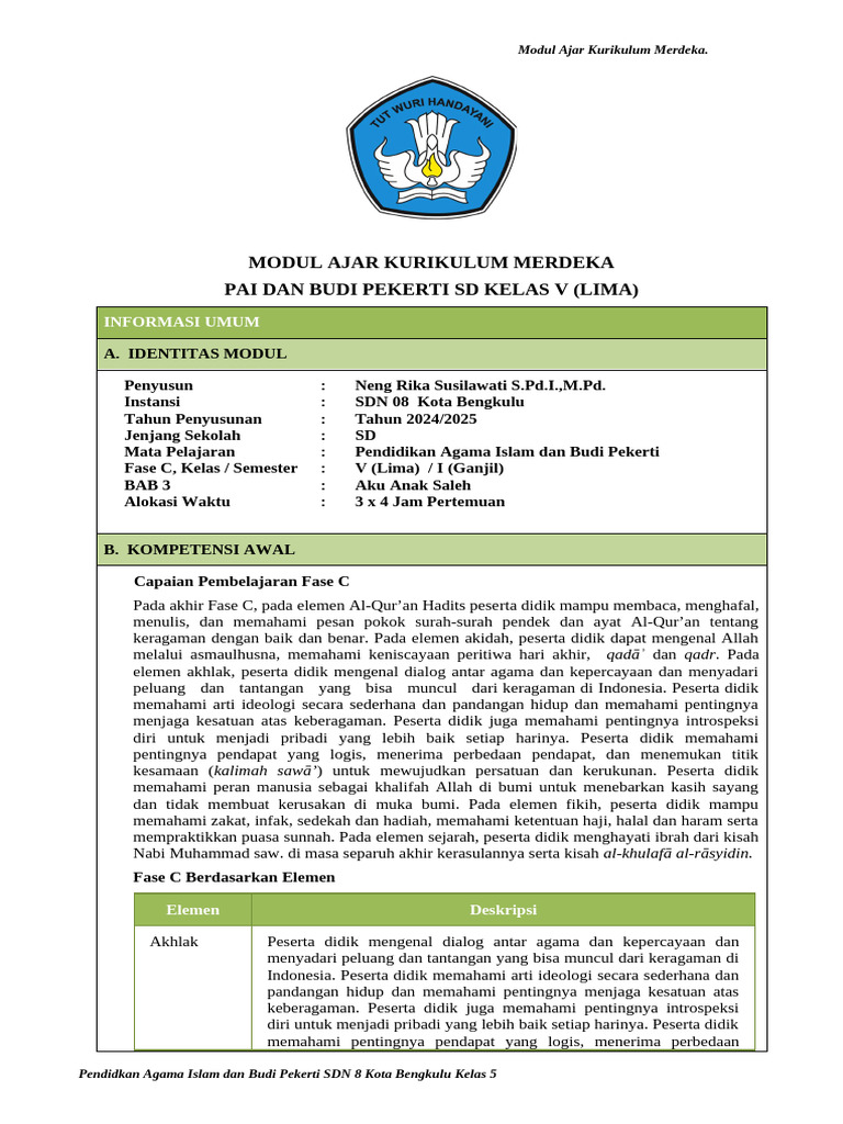 Modul Ajar Kelas 5 Bab 3 | PDF