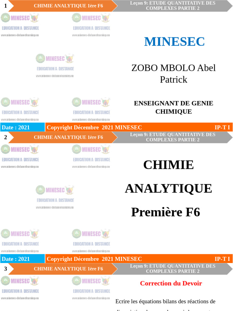 IP-TI CHIMIE ANALYTIQUE 1ère F6 Leçon 9 Étude Quantitative Des ...
