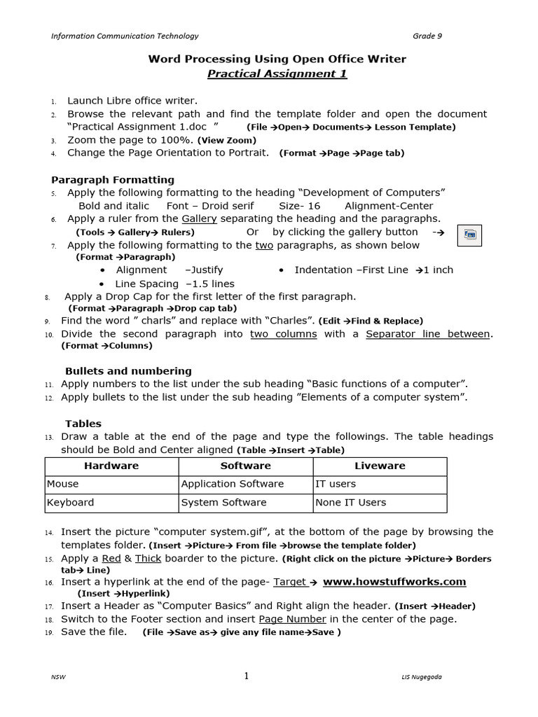 Word Processing Assignment 1 and 2 | PDF