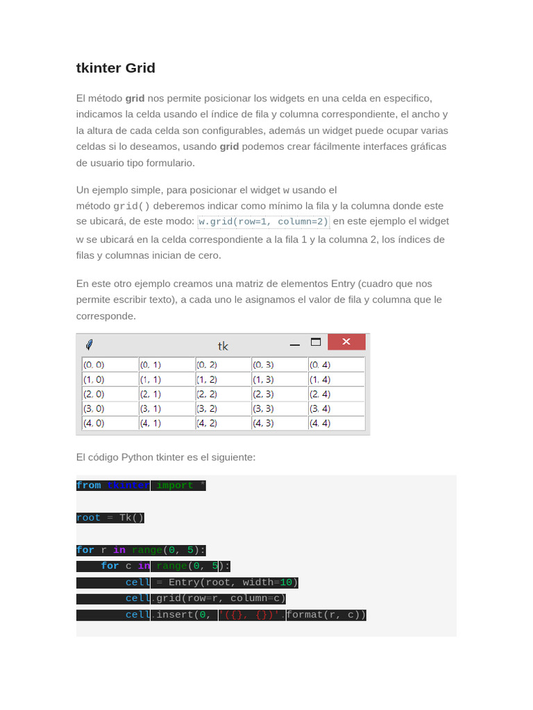 Tkinter Grid | PDF
