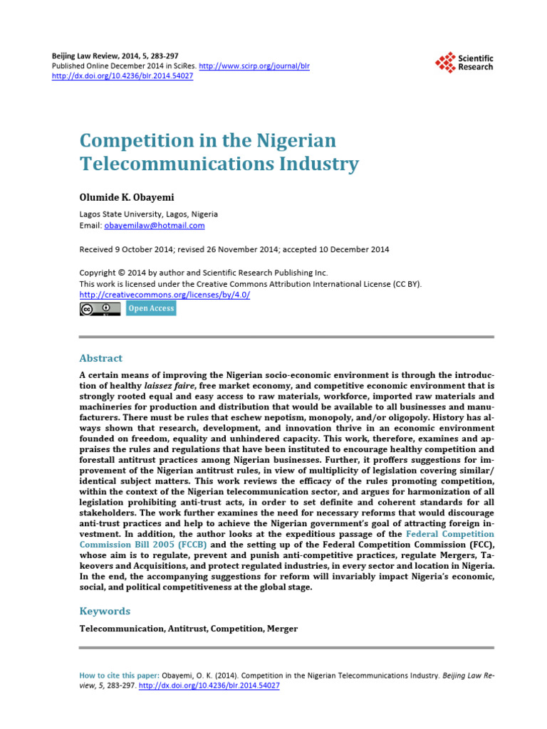 Competition in The Nigerian Telecommunications Industry | PDF