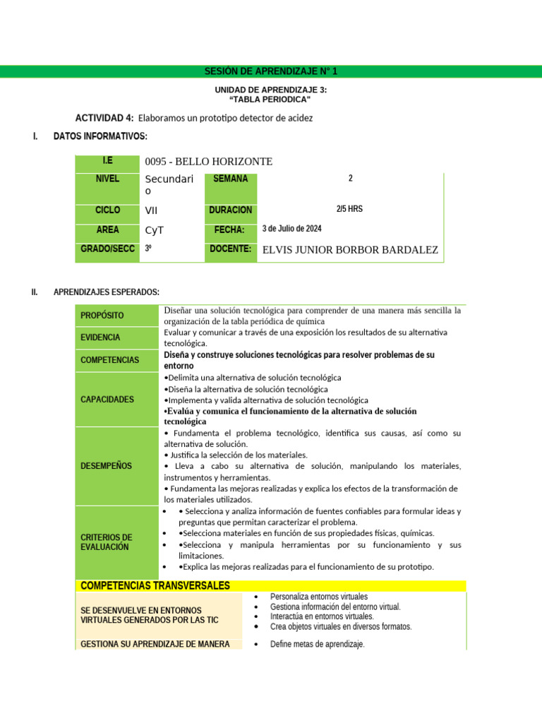 SESIÓN DE APRENDIZAJE 1 - Unidad 3 - 3ro Prototipo | PDF