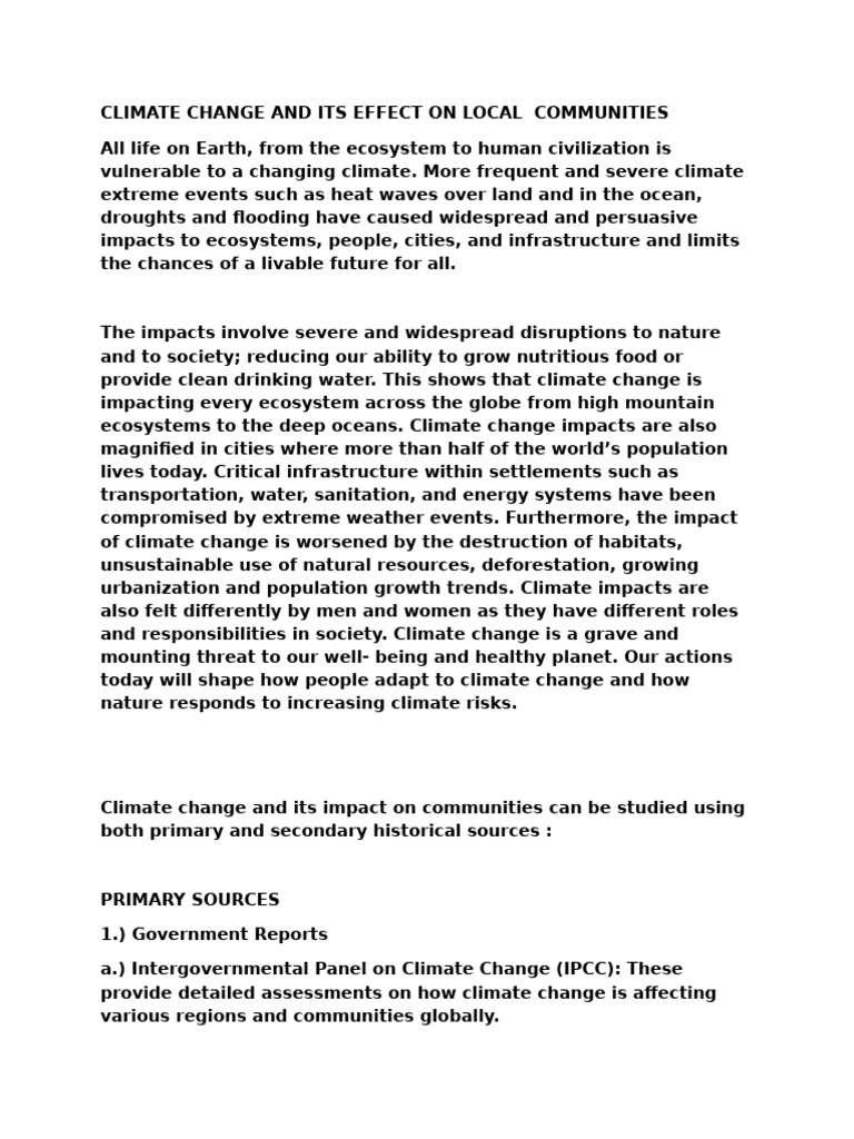 Climate Change and Its Effect On Local Communities | PDF | Science ...