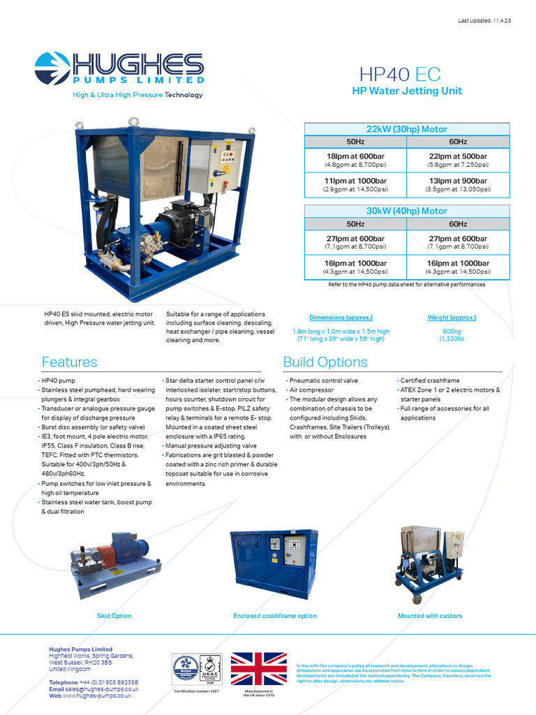Hughes Pumps HP40 Water Jetting Unit | PDF | Pump | Valve