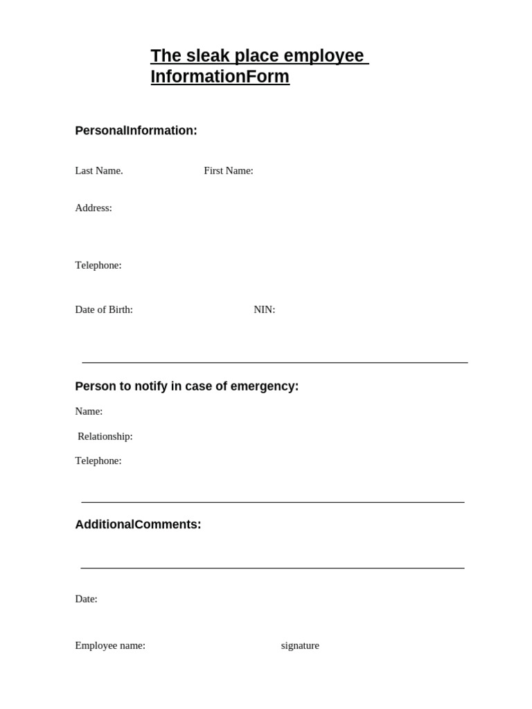 Sleak Employee Information Form | PDF