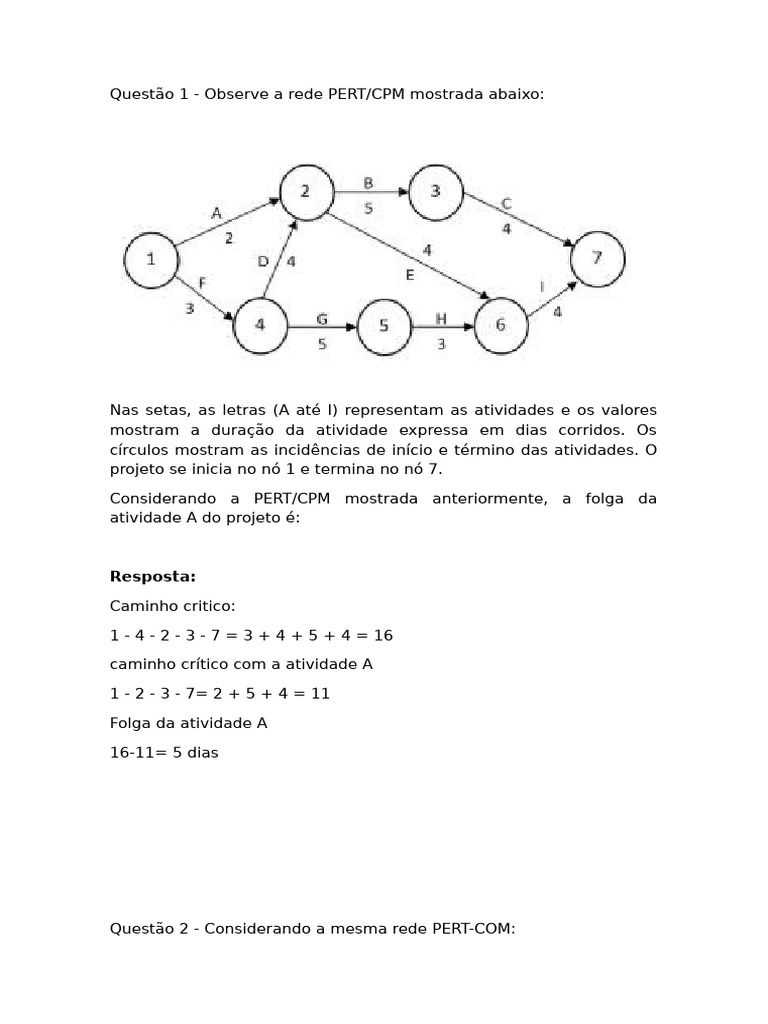 Exercicios Pert CPM | PDF