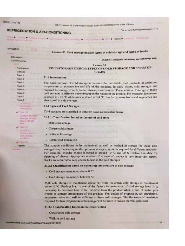 Food Engineering - Cold Storage | PDF