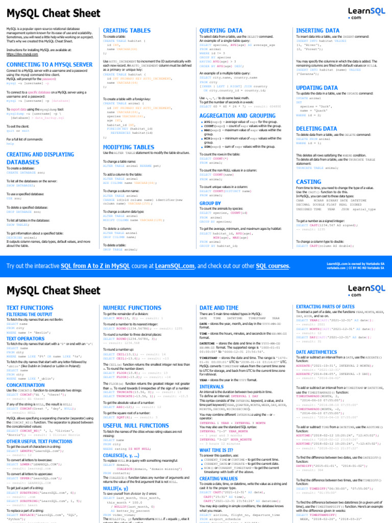 mysql-cheat-sheet-a4 final | PDF