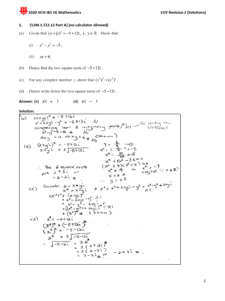 2020 IB1 EOY Revision 2 Solutions | PDF