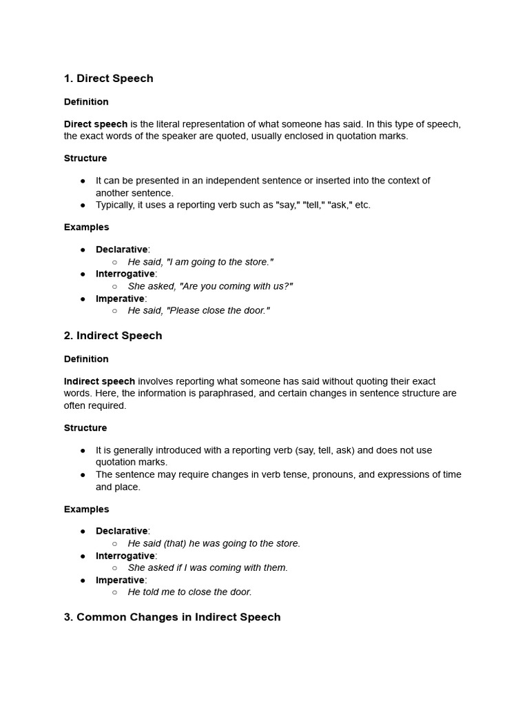 Direct and Indirect Speech | PDF
