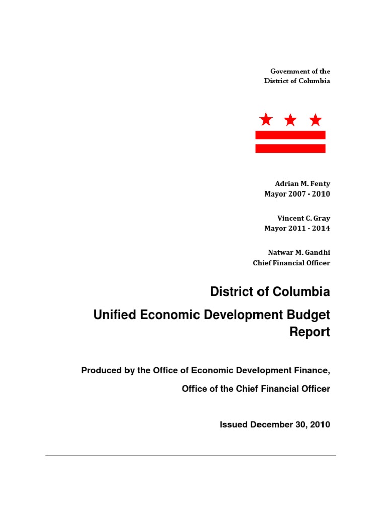 DC Unified Economic Development Budget 2010 | PDF | Government Debt | Taxes