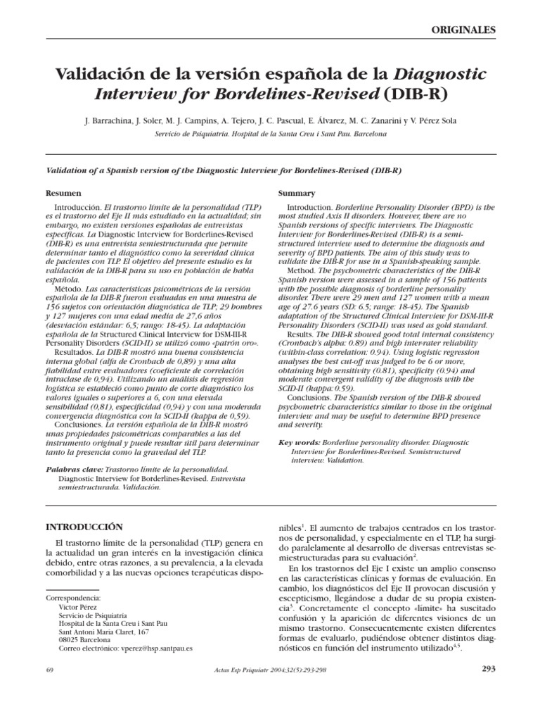Validación de La Versión Española de La Diagnostic (DIB-R) : Interview ...