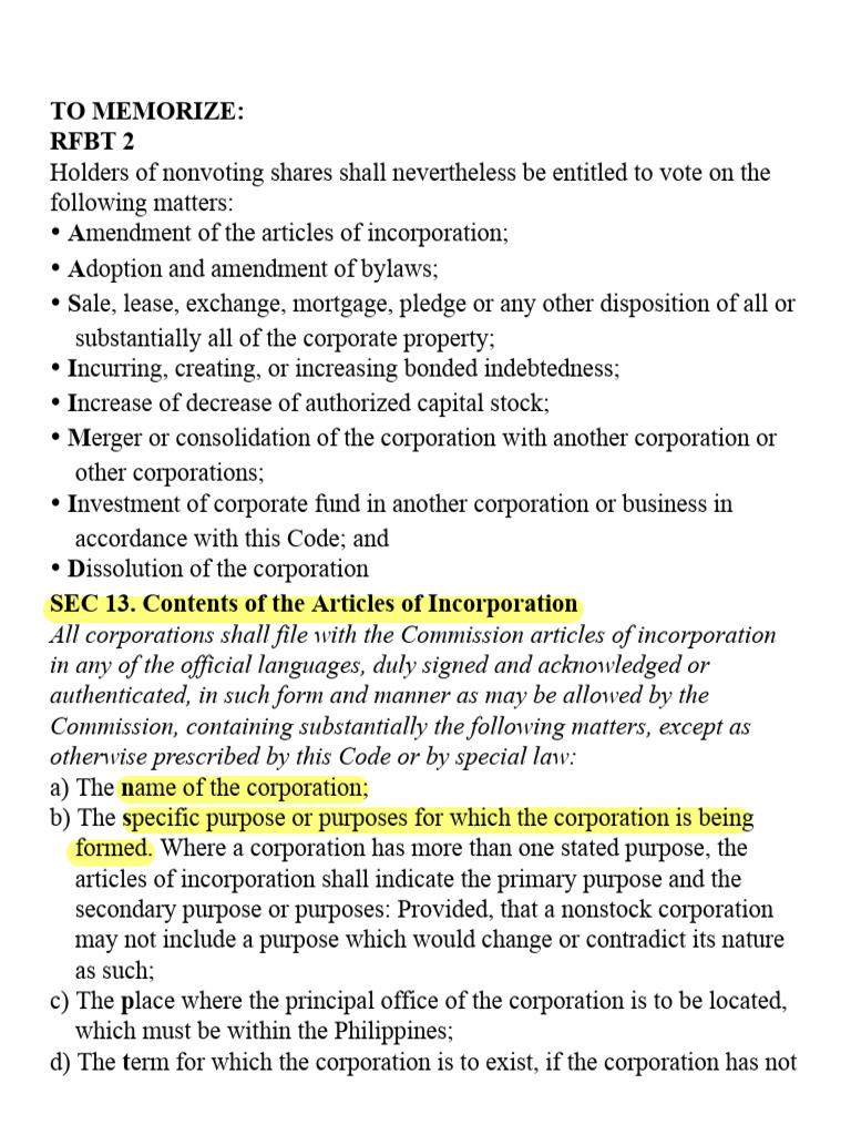 To Memorize | PDF | Corporations | Stocks