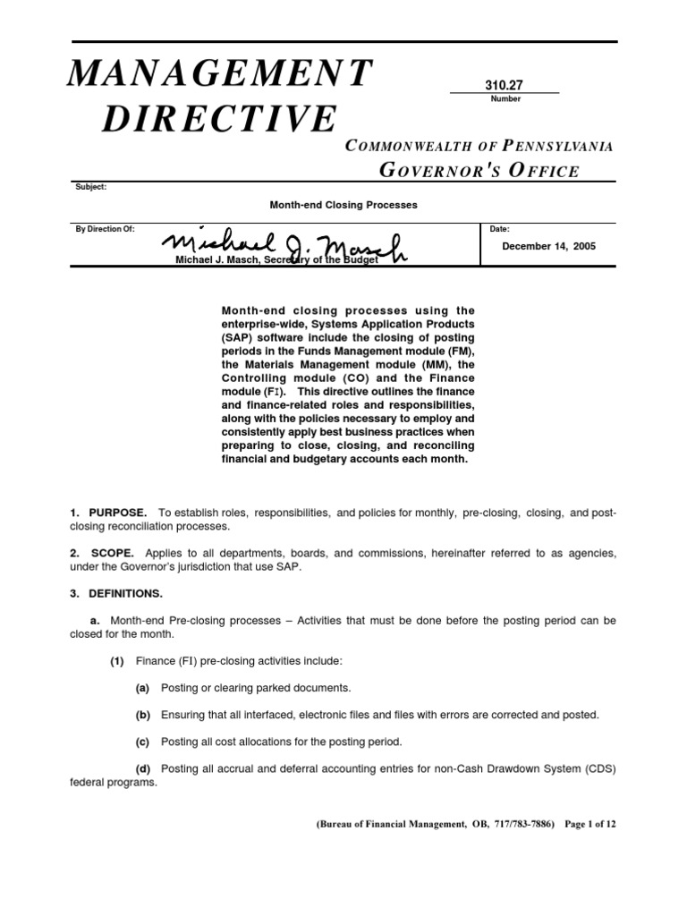 Management Directive: Overnor S Ffice | PDF | Expense | Accrual