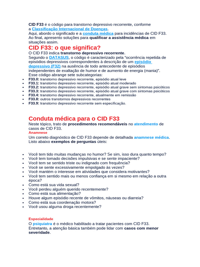 CID F33 Procedimento | PDF