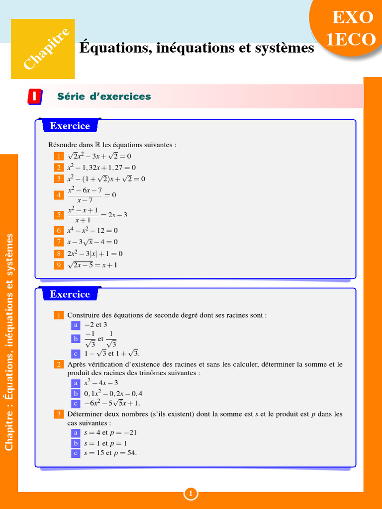 02 Equations Inequations Et Systemes Exercices Steinmaths | PDF