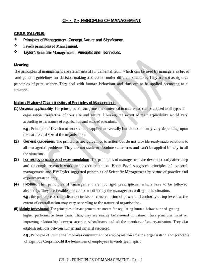 Aisn CH - 02 Notes - Principles of Management | PDF