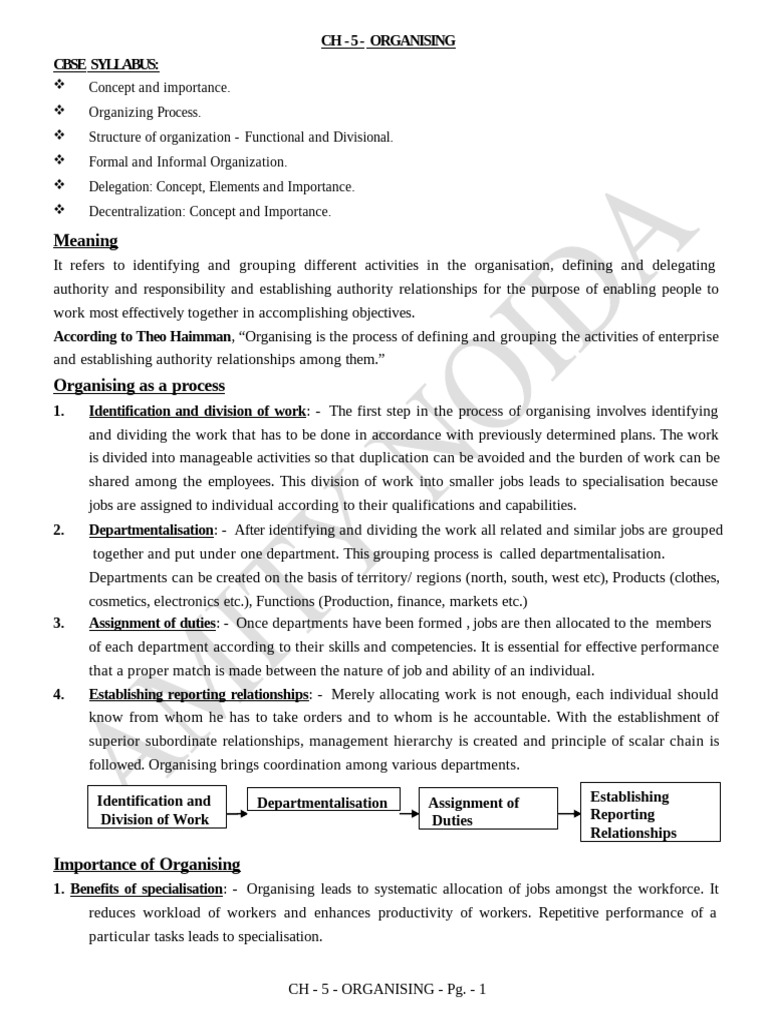 Aisn CH - 05 Notes - Organising | PDF