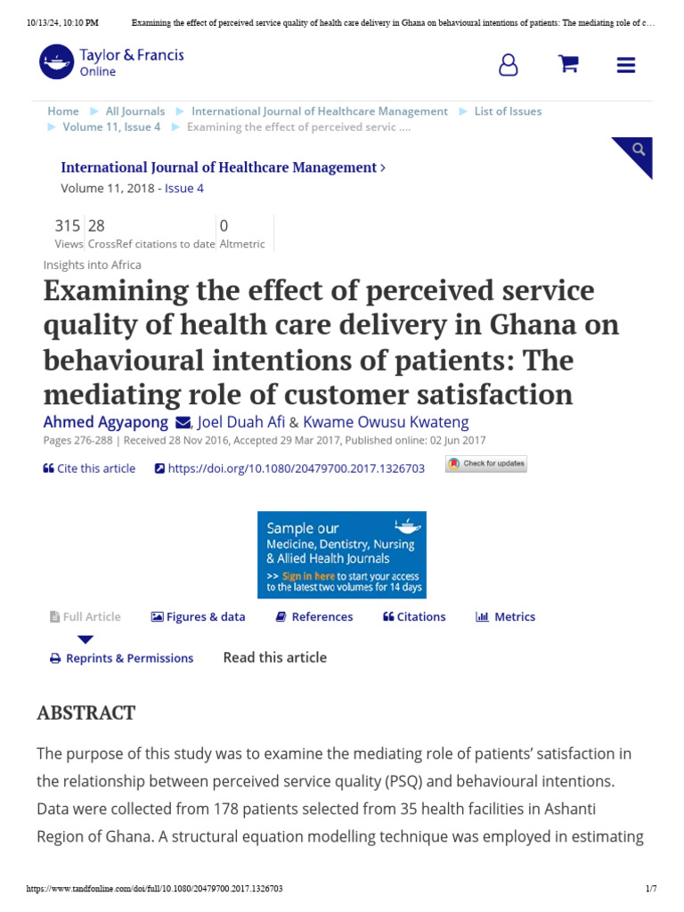Service Quality Impact on Patient Behavior in Ghana | PDF | Health Care ...