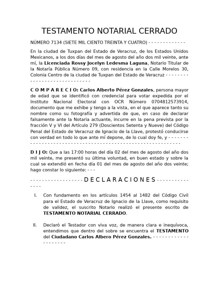 Testamento Notarial Cerrado en Veracruz | PDF | Herança | Documentos ...