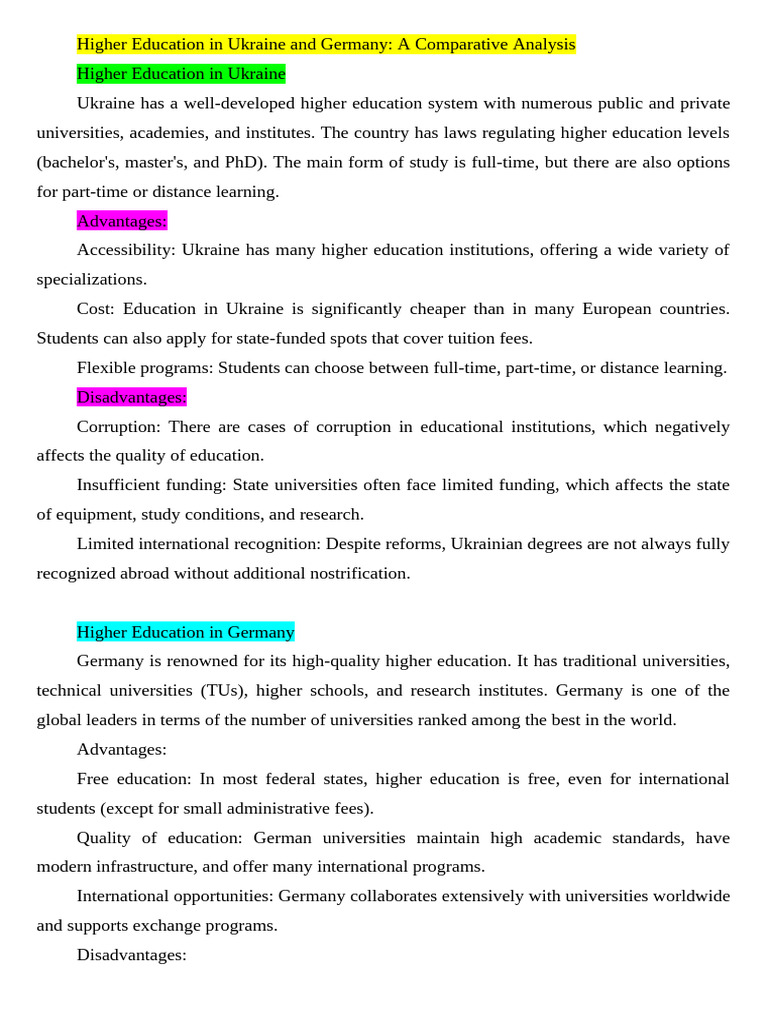 Higher Education in Ukraine and Germany | PDF