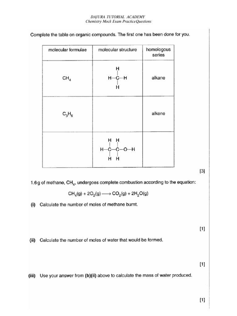 CHEMISTRY MOCK PRACTICE - Moles + Organic | PDF