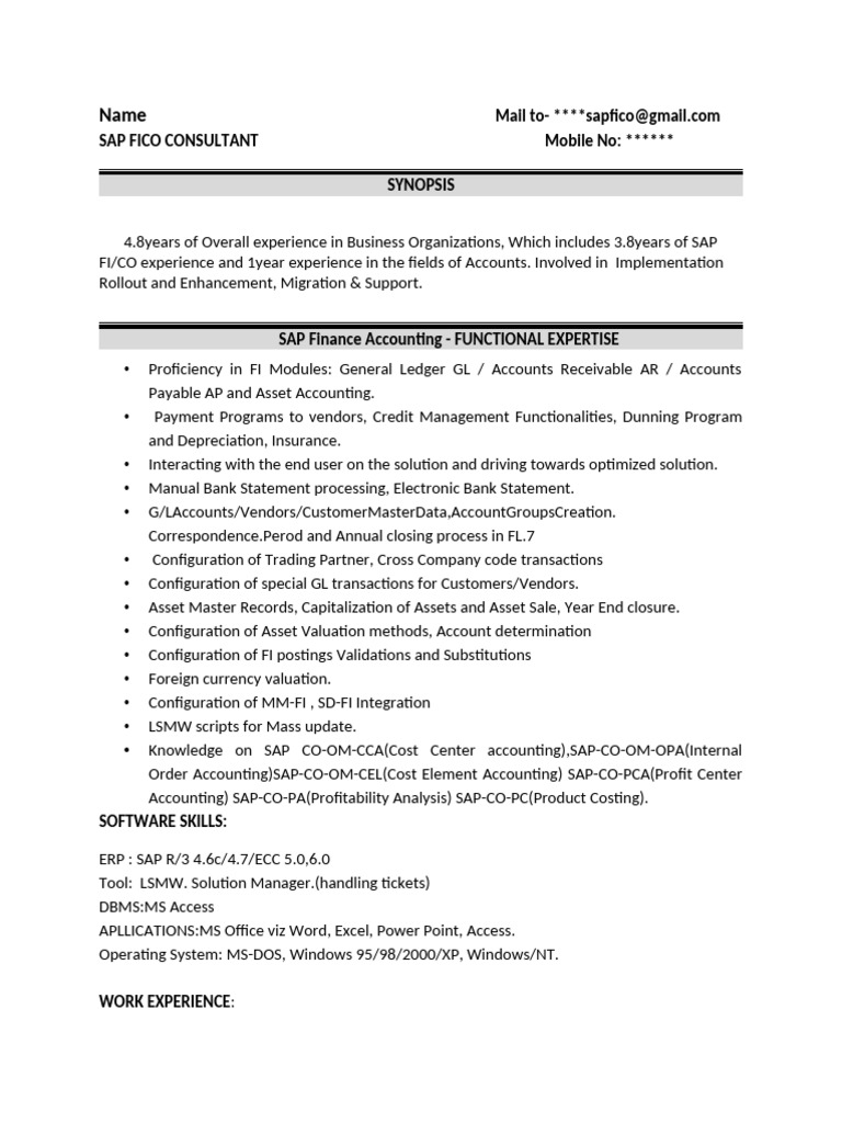 Sap fico resume updated pdf
