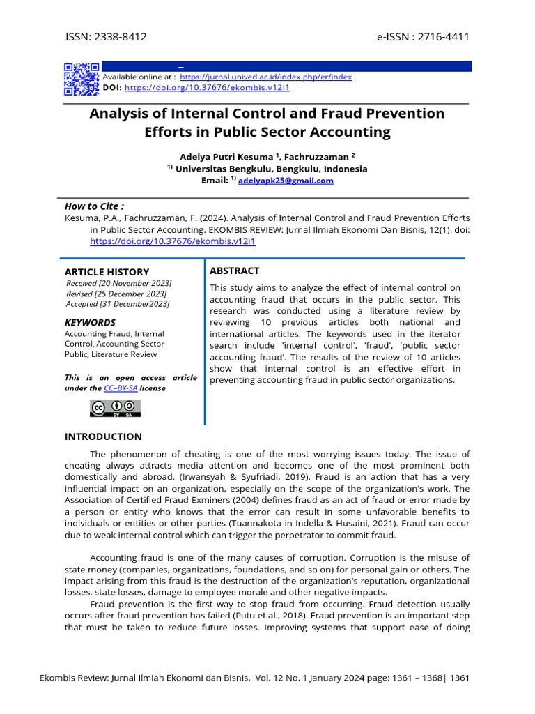 Analysis of Internal Control and Fraud Prevention | PDF