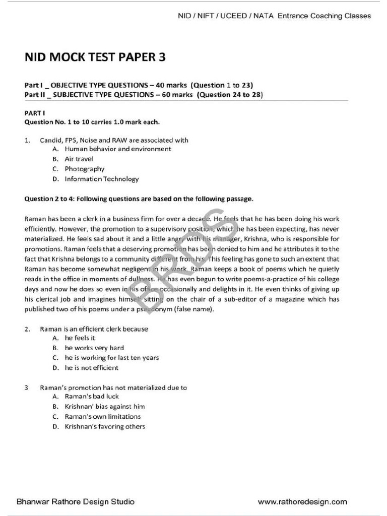 NID MockTest3 | PDF