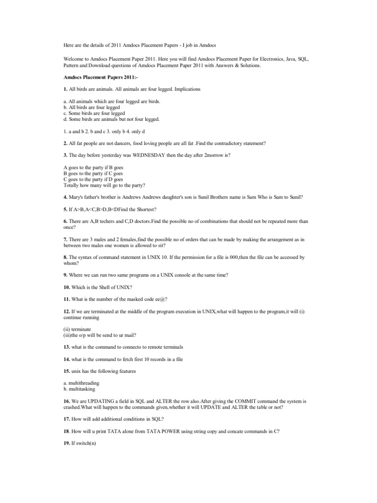 Amdocs Placement Papers | PDF | C (Programming Language) | Command Line ...