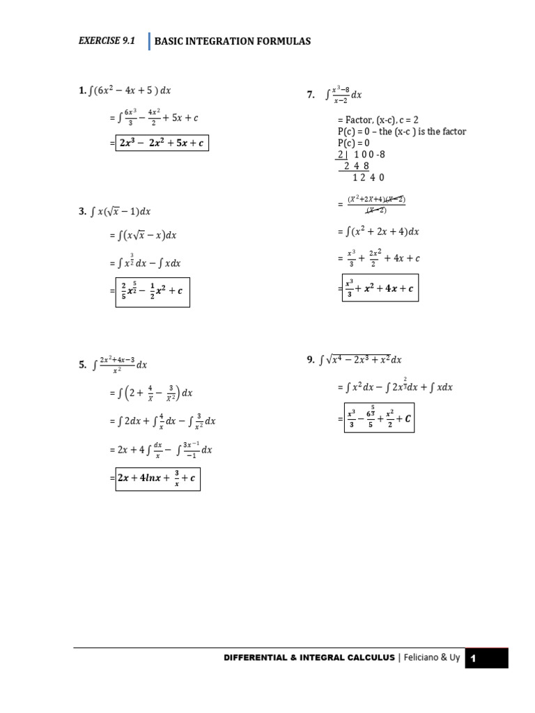 Integral Calculus Feleciano Uy Solutions PDF 1 | PDF