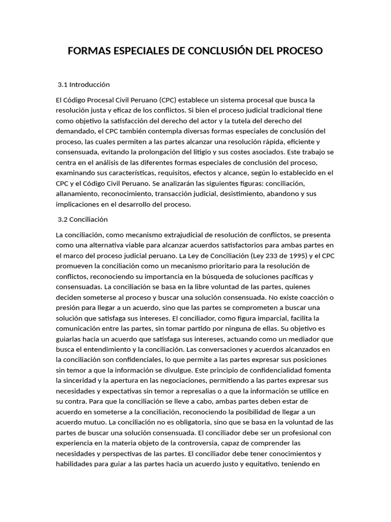 FORMAS ESPECIALES DE CONCLUSIÓN DEL PROCESO Info | PDF | Demanda ...