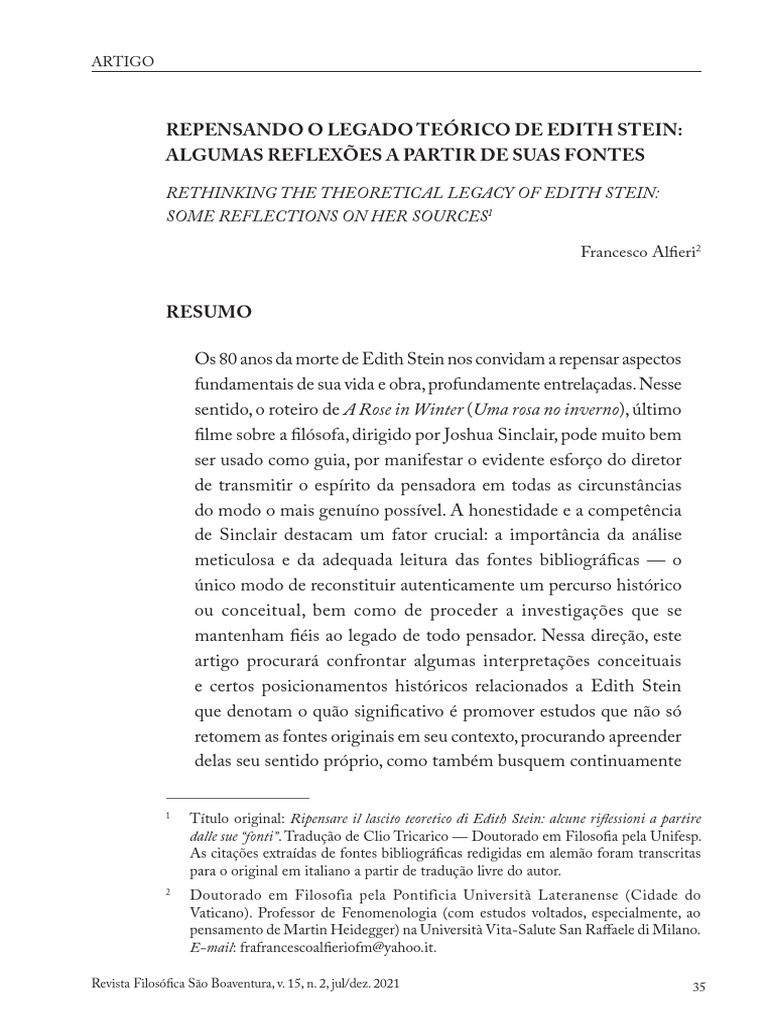 Alfieri - REPENSANDO O LEGADO TEÓRICO DE EDITH STEIN | PDF | Martin ...
