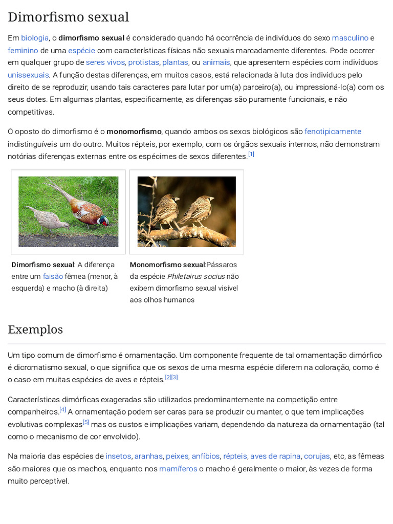 Dimorfismo Sexual - Wikipédia, A Enciclopédia Livre | PDF