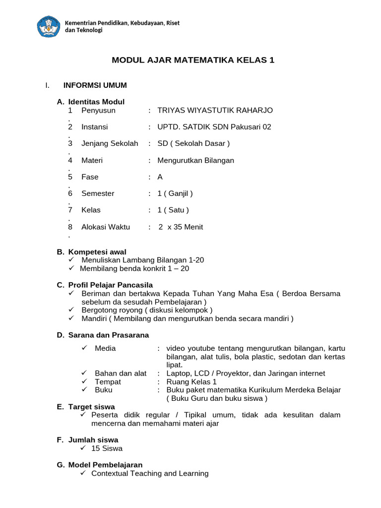 Modul Ajar Matematika 2024 | PDF